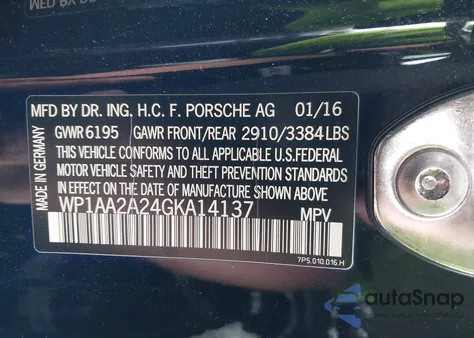2016 Porsche Cayenne from USA, damaged, VIN WP1AA2A24GKA14137